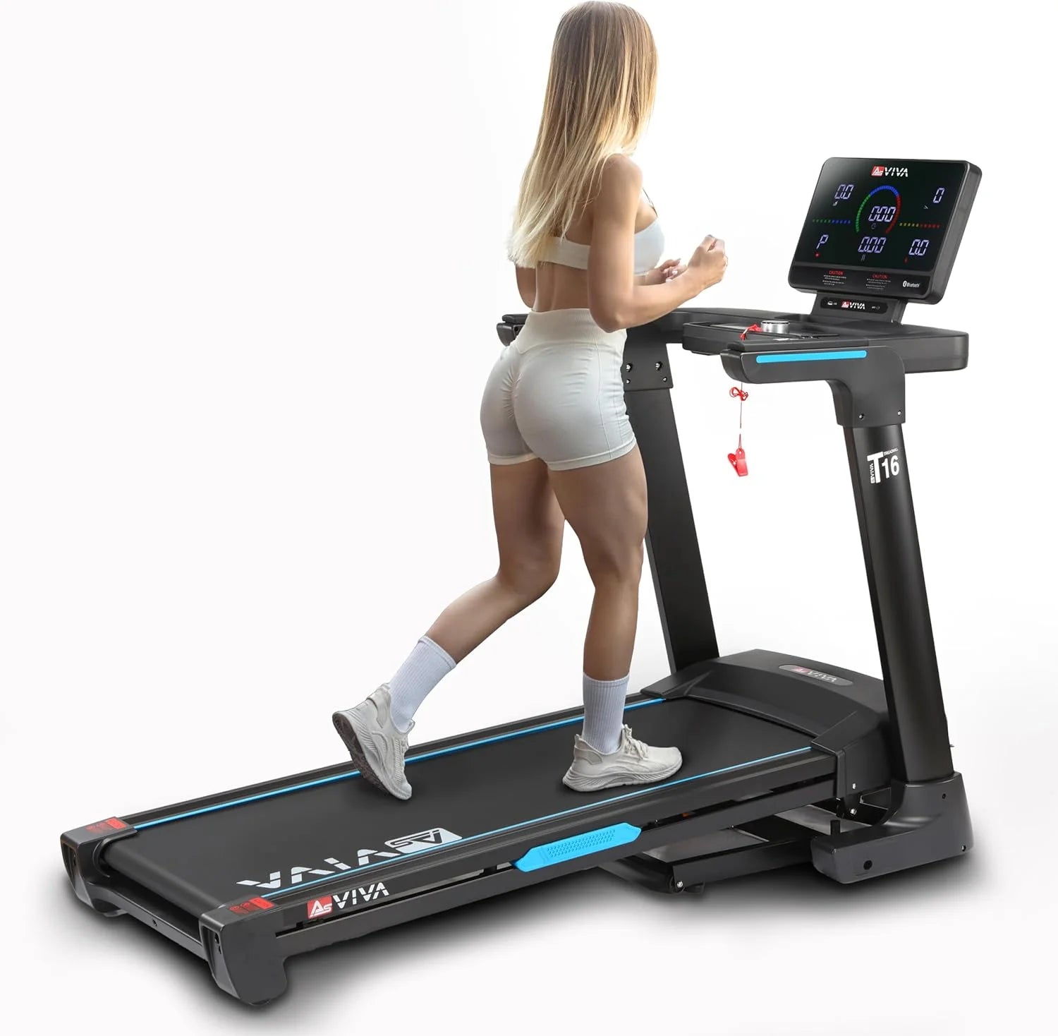 AsVIVA T16 BT Cardio Loopband, hoogwaardige hometrainer, instelbare helling tot 15%, 6-zone dempingstechnologie, 3,5 pk elektromotor, conditietraining, max. gewichtsbelasting 120 kg