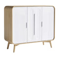 Moderne Houten Dressoir met Witte Fronten en Strakke Lijnen