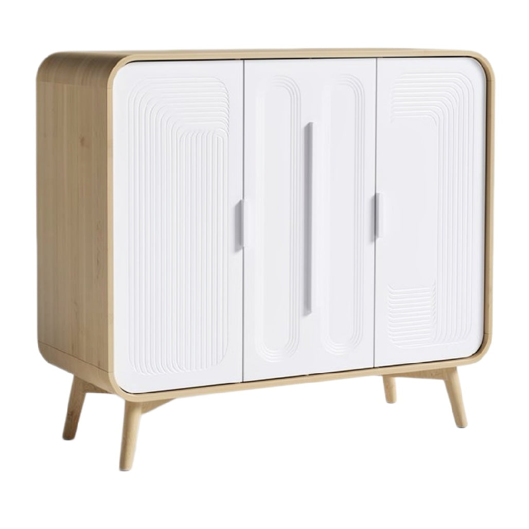 Moderne Houten Dressoir met Witte Fronten en Strakke Lijnen