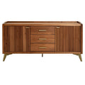 Technische Titel: "Moderne Houten Dressoir met Gestreepte Deuren en Gouden Handgrepen"