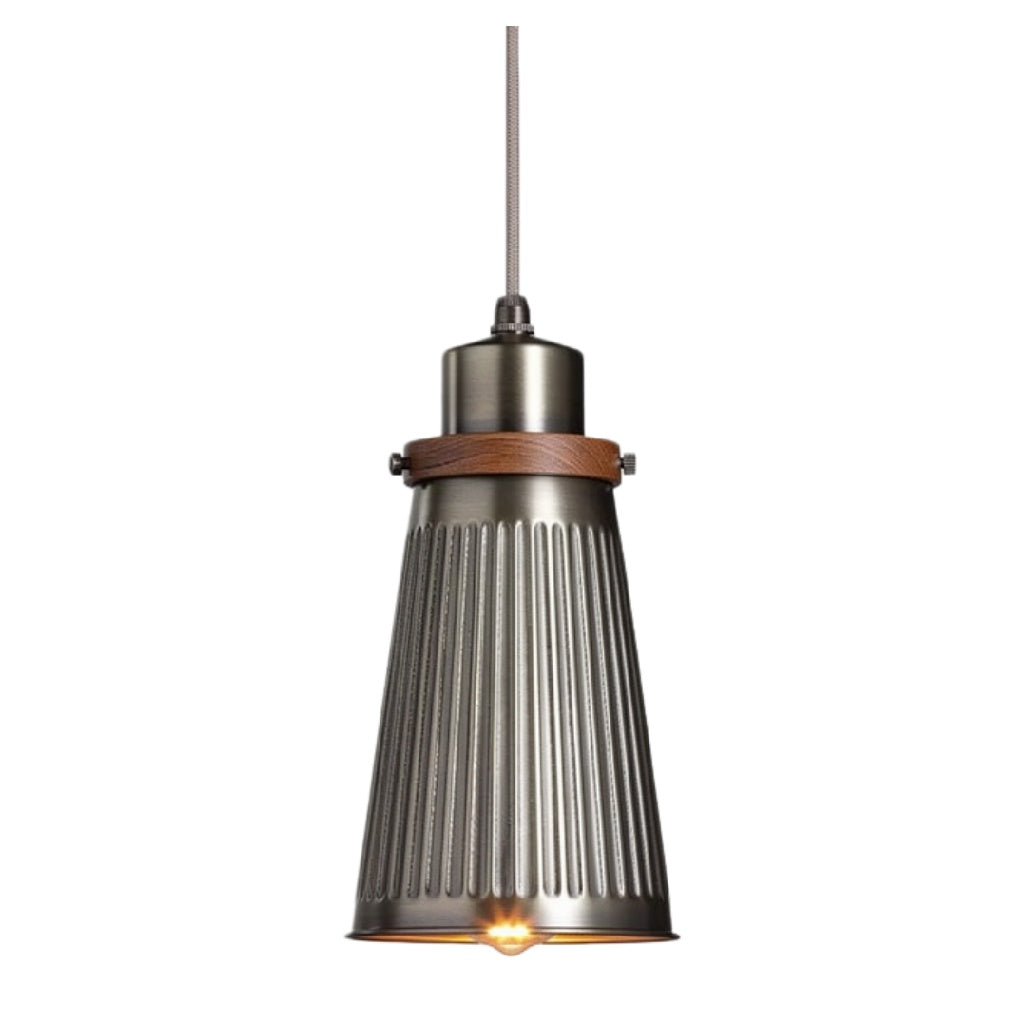 Industriële Hanglamp met Houten Accenten en Vintage Design