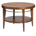 Luxe ronde houten salontafel met metalen schap en onderstelling