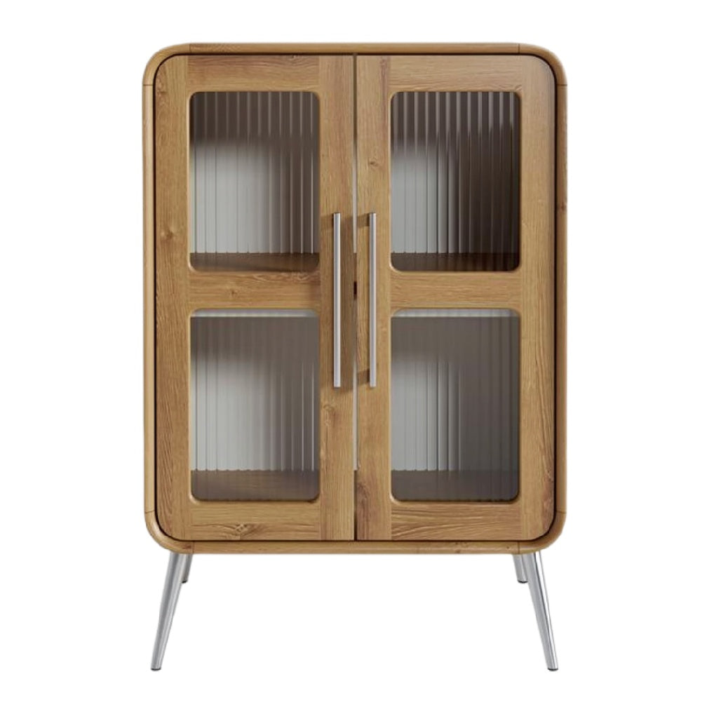 Moderne Houten Kast met Glazen Deuren en Aluminium Poten