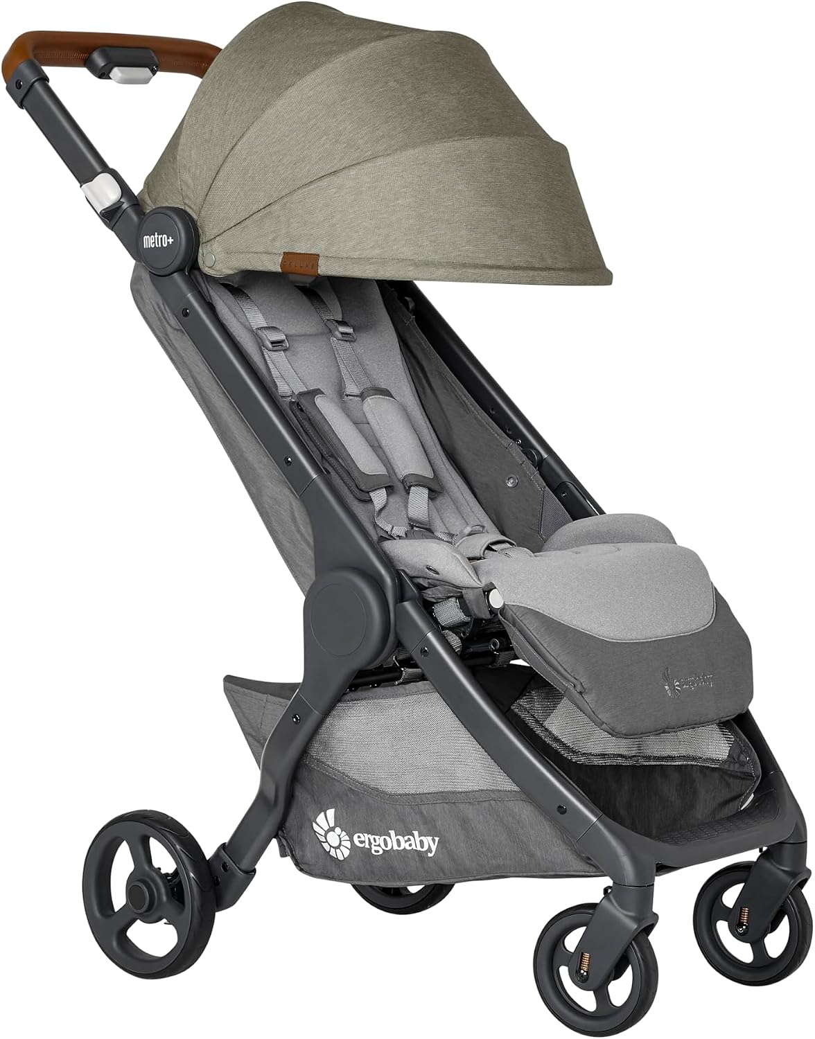 Ergobaby Metro+ Deluxe Stroller Buggy met relaxfunctie kinderbuggy vanaf de geboorte tot 22kg opvouwbaar en geschikt voor autostoeltjes incl. in hoogte verstelbare duwstang London Grijs(Empire State Green)