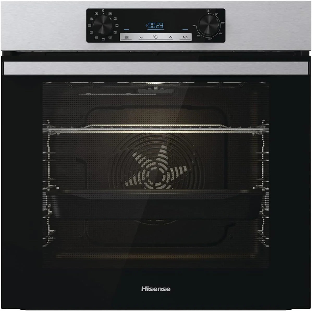 Hisense BI62216AX Multifunctionele oven, geventileerd, XXL-holte 77 l, schone waterreiniging, 13 kookfuncties, pizzafunctie 300 °C, AirFry koken, led-display, touch-bediening, snel voorverwarmen