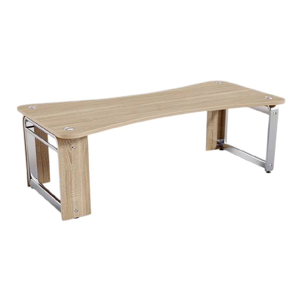 Technische titel: "Moderne Houten Bureautafel met Chromen Onderstel"