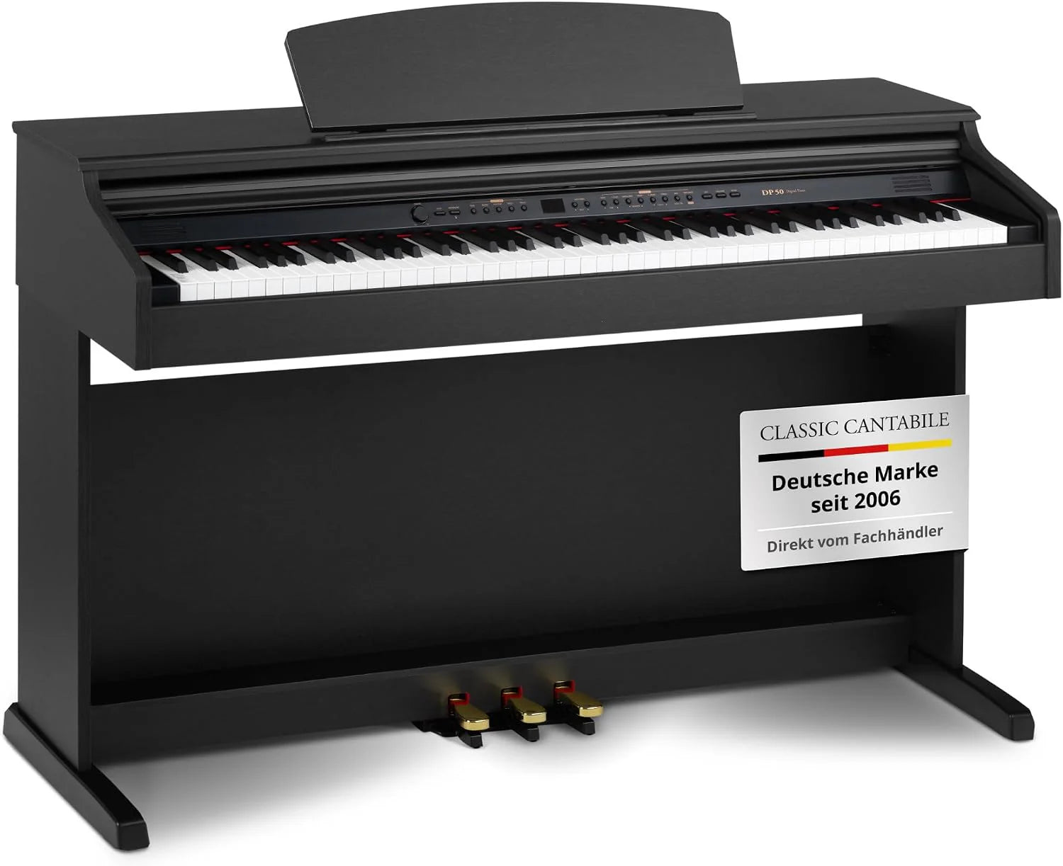 Classic Cantabile DP-50 SM Digitale Piano Zwart mat - E-Piano met 88 toetsen hamermechanik, USB-audio/MIDI-interface, 32 polyfonie, 14 Stemmen, 3 pedalen - Piano digitaal met Twin-pianofuncties