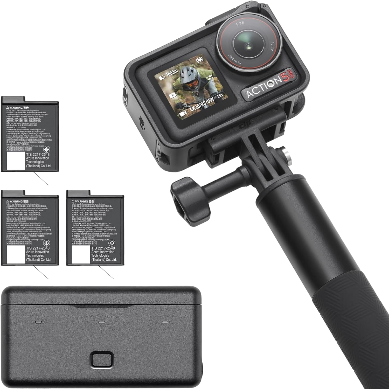 DJI Osmo Action 5 Pro Standard Combo, waterproof camera with 1/1.3" sensor, 4K/120fps video, subject tracking, stabilization, two OLED touch screens, action camera 4K ideal for sports, vlog(Adventure Combo)