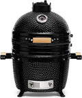 KAMADO BONO Keramische BBQ-grill, 13"/33 cm Picnic I, Mini Kamado BBQ-houtskoolgrill, eier-BBQ, Kamado Barbecue Grill I, draagbare oven en rookoven met standaard(40 cm/Zwart)