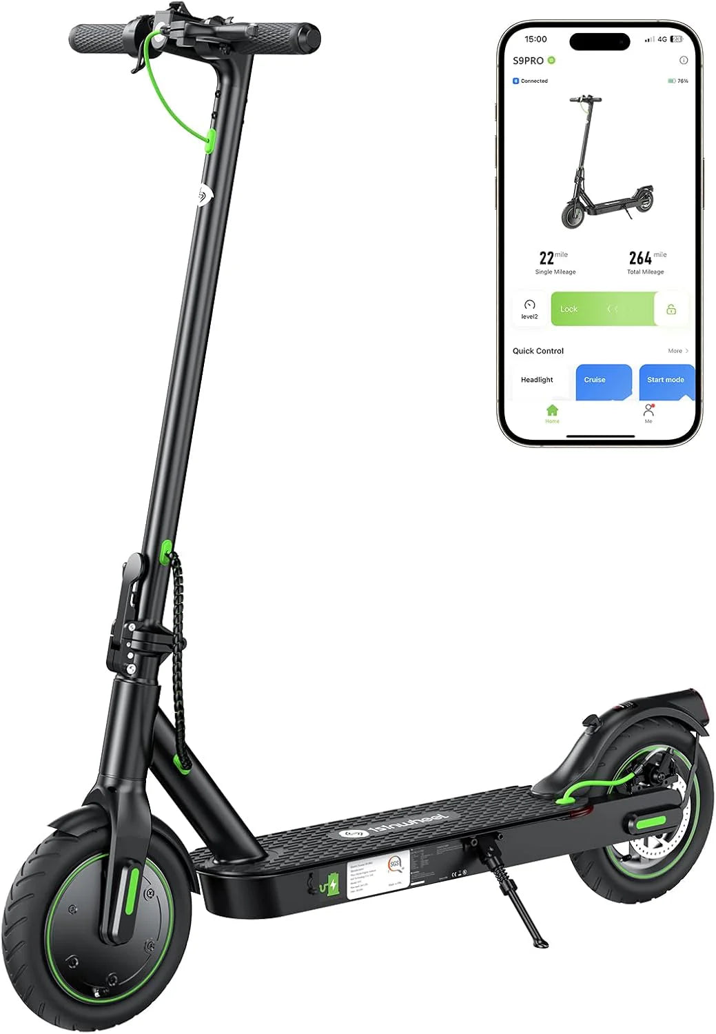 isinwheel S9Pro Elektrische step voor volwassenen, bereik 30 km, elektrische scooter 350 W, snelheid 6/15/25 km/u, dubbele rem, banden 8,5 inch, lekvrij, geïntegreerde ophanging, opvouwbaar